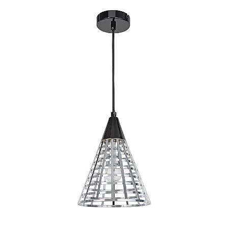 PENDENTE GROU D 19CM X 24CM  1XE27 127V / 220V CROMADO E PRETO