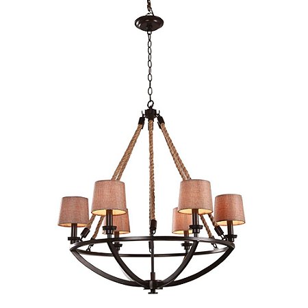 LUSTRE ANCHOR D 76Xm X 80CM  6XE14 127V / 220V BEGE E MARROM