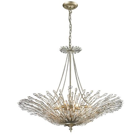 LUSTRE DECO D 79CM X 94CM  8XE14 127V / 220V PRATA ENVELHECIDA E TRANSP