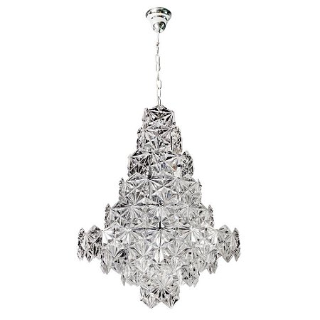 LUSTRE ZARA D 60CM X 76CM  12XE14 127V / 220V CROMADO E TRANSP