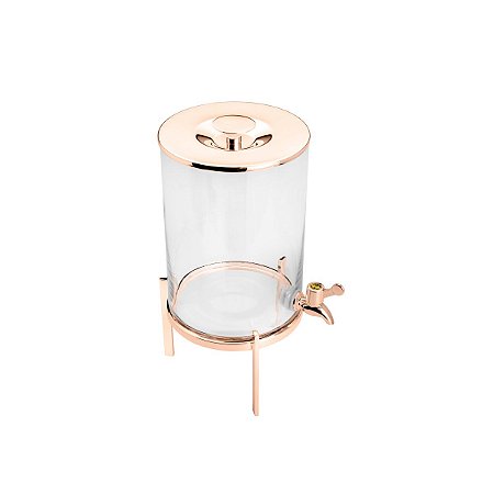 DISPENSER DE VIDRO C/SUPORTE E TAMPA DE AÇO INOX ROSÉ 18x36,5cm