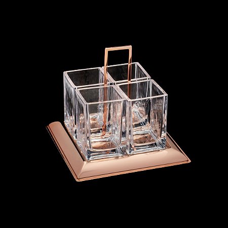 PORTA TALHERES DE AÇO C/CRISTAL ROSE TORCELLO 24X22cm