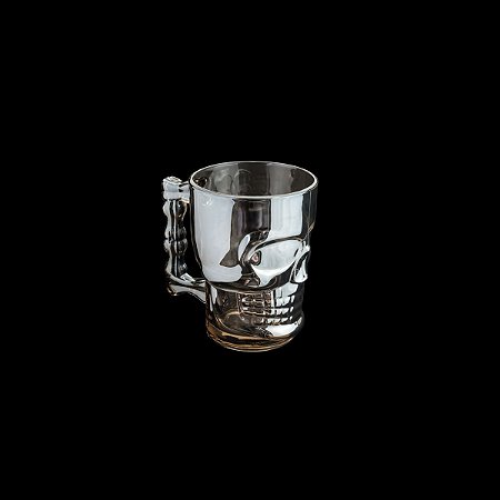 CANECA CHOPP E CERVEJA VIDRO CAVEIRA ROCK STYLE CINZA 510ml
