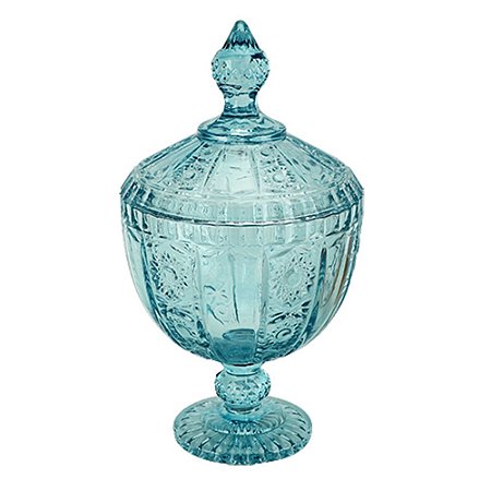 POTICHE VERSAILLES COM PE EM CRISTAL D15,5XA28CM COR AZUL TURQUESA