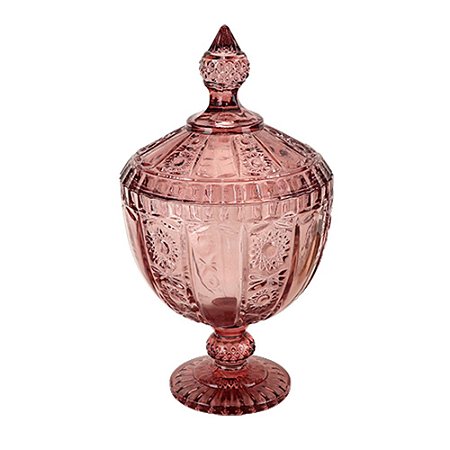 POTICHE VERSAILLES COM PE EM CRISTAL D15,5XA28CM COR ROSA