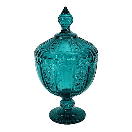 POTICHE VERSAILLES COM PE EM CRISTAL D15,5XA24CM COR VERDE ESMERALDA