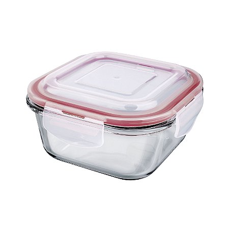 POTE DE VIDRO HERMETICO QUADRADO 520 ML VERMELHO