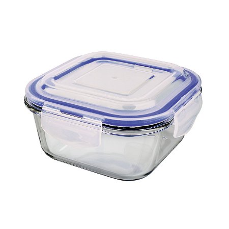 POTE DE VIDRO HERMETICO QUADRADO 520 ML AZUL