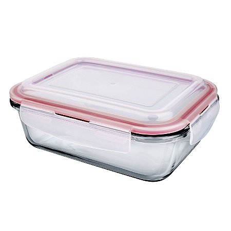 POTE DE VIDRO HERMETICO RETANGULAR 1040 ML VERMELHO