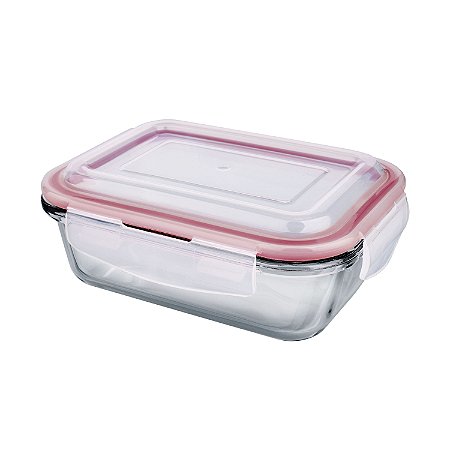 POTE DE VIDRO HERMETICO RETANGULAR 640 ML VERMELHO
