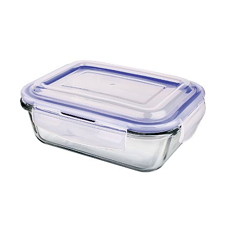 POTE DE VIDRO HERMETICO RETANGULAR 640 ML AZUL
