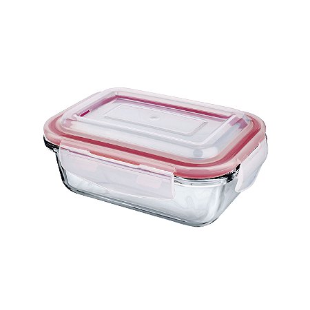 POTE DE VIDRO HERMETICO RETANGULAR 370 ML VERMELHO