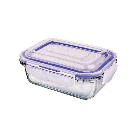 POTE DE VIDRO HERMETICO RETANGULAR 370 ML AZUL