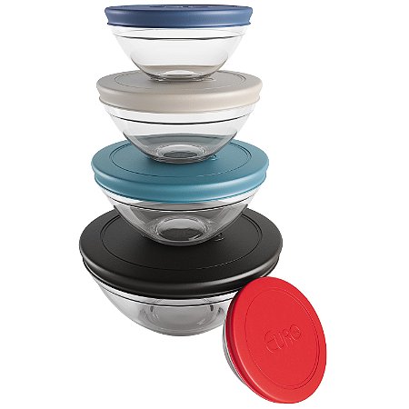 CJ. DE POTES DE VIDRO REDONDOS COM TAMPA PLASTICA 5 PC. COLORS