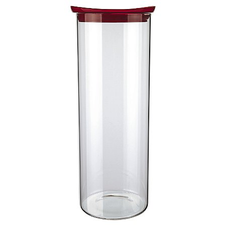 POTE DE VIDRO SLIM COM TAMPA PLASTICA 1,7L VERMELHO
