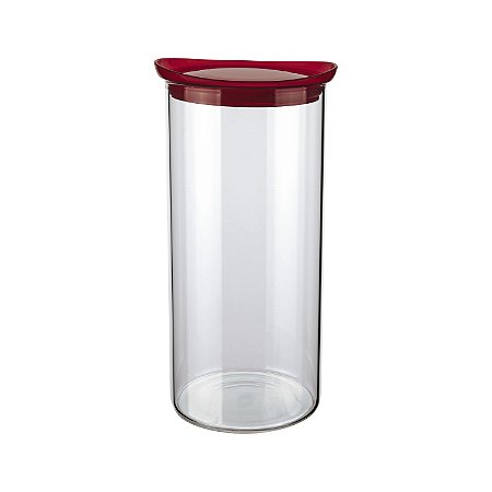 POTE DE VIDRO SLIM COM TAMPA PLASTICA 1,3L VERMELHO