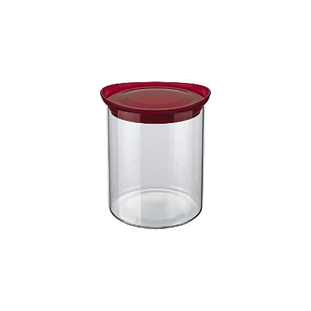 POTE DE VIDRO SLIM COM TAMPA PLASTICA 0,7L VERMELHO