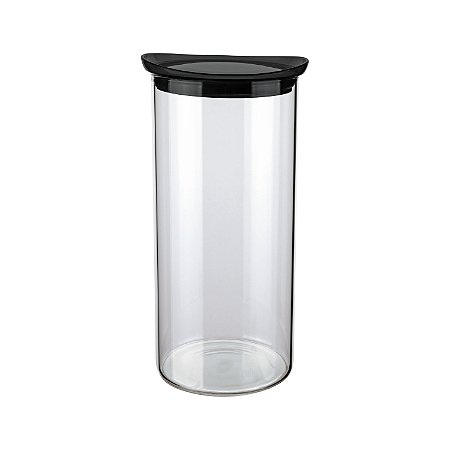 POTE DE VIDRO SLIM COM TAMPA PLASTICA 1,3L PRETO