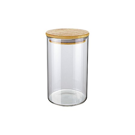 POTE DE VIDRO SLIM COM TAMPA BAMBU 1L