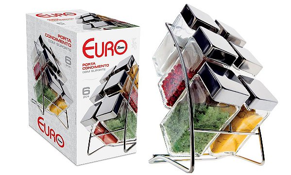 PORTA CONDIMENTOS SQUARE COM SUPORTE 6 PC.