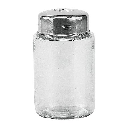 SALEIRO E PIMENTEIRO DE VIDRO COM TAMPA INOX 6 PC.