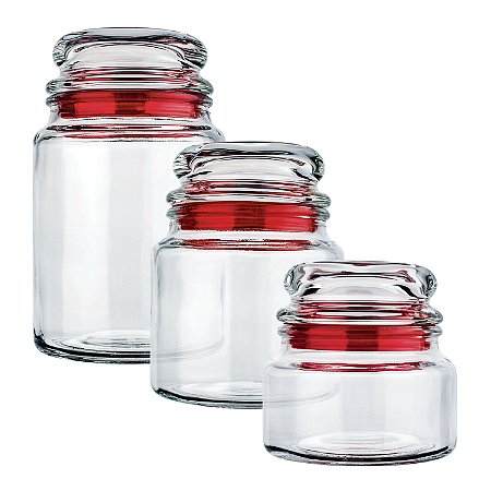 CJ. POTES DE VIDRO MULTIUSO 3 PC. VERMELHO