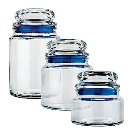 CJ. POTES DE VIDRO MULTIUSO 3 PC. AZUL