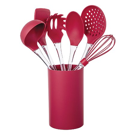 CJ. DE GADGETS DE SILICONE COM CABO ACRILICO 7 PC. VERMELHO