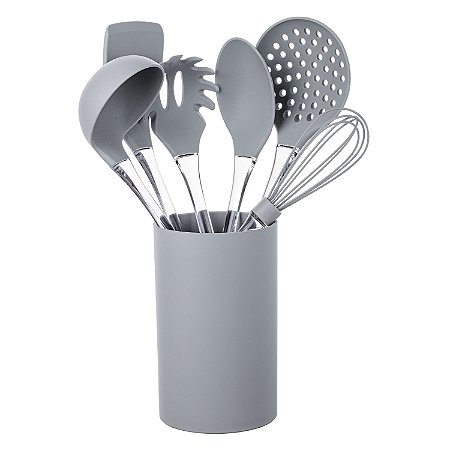 CJ. DE GADGETS DE SILICONE COM CABO ACRILICO 7 PC. CINZA