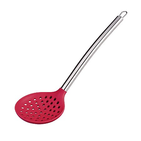 ESCUMADEIRA DE SILICONE COM CABO INOX VERMELHA