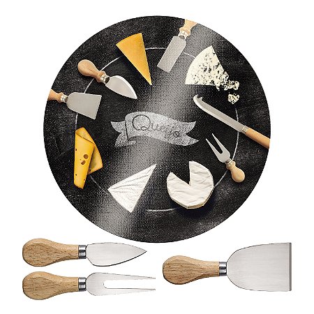 CJ. PARA QUEIJO 4 PC. COM TABUA DECORACAO BLACKBOARD