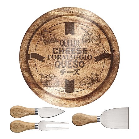 CJ. PARA QUEIJO 4 PC. COM TABUA DECORACAO MADEIRA