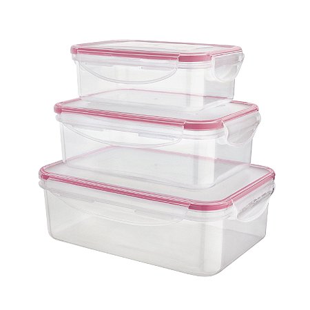 CJ. POTE HERMETICO RETANGULAR 3 PC. VERMELHO