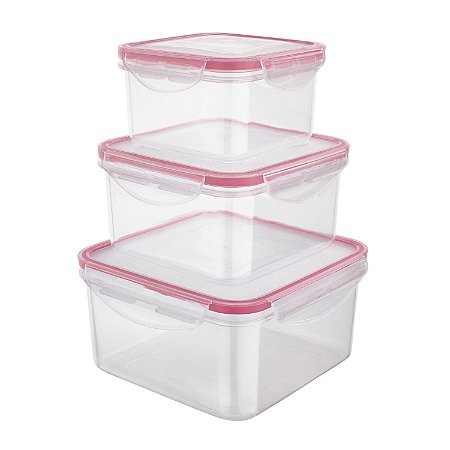CJ. POTE HERMETICO QUADRADO 3 PC. VERMELHO
