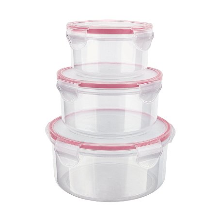 CJ. POTE HERMETICO REDONDO 3 PC. VERMELHO
