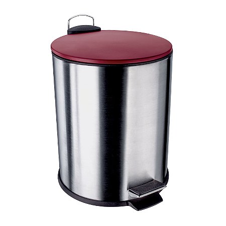 LIXEIRA INOX ESCOVADO 5 L COM TAMPA VERMELHA