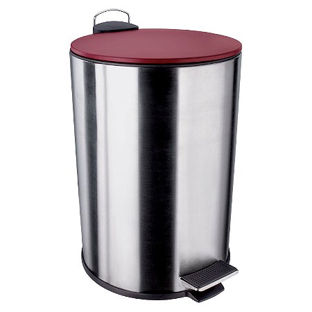 LIXEIRA INOX ESCOVADO 12 L COM TAMPA VERMELHA