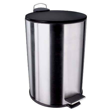 LIXEIRA INOX ESCOVADO 12 L COM TAMPA PRETA