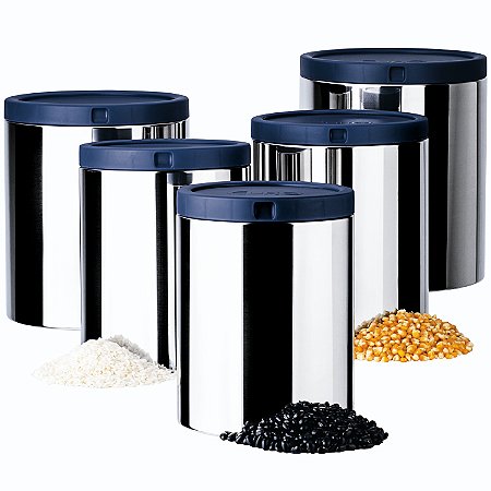 PORTA MANTIMENTOS INOX 5 PC. COM TAMPA AZUL