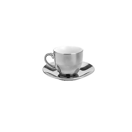 CJ 6 XÍCARAS P/CAFÉ C/PIRES PORCELANA LUMINUS PRATEADA 90ml