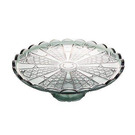 PRATO P/BOLO CRISTAL C/PÉ PRINCESS VERDE 32x11cm
