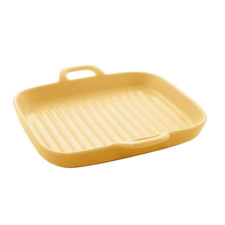 CJ 2 TRAVESSAS PORCELANA C/ALÇAS AMARELO 19x19x3cm