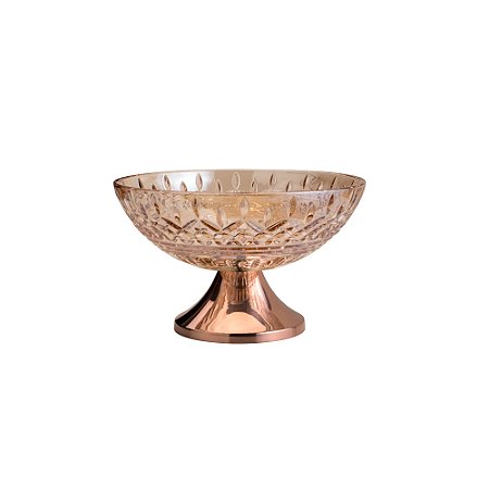 CENTRO DE MESA CRISTAL ÂMBAR C/PÉ AÇO LYS ROSE 30cm