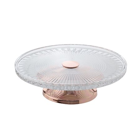 PRATO P/BOLO CRISTAL C/PÉ AÇO QUEEN ROSE 32cm