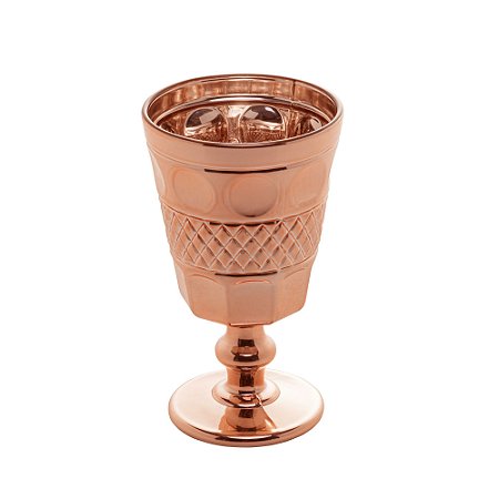 CJ 6 TAÇAS VIDRO P/ÁGUA GEOMETRIC ROSE METALIZADO 250ml