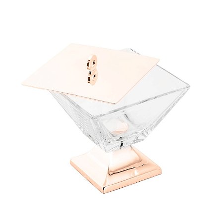 BALEIRO DE VIDRO C/PÉ E TAMPA DE AÇO INOX ROSÉ VENEZA 14X13cm