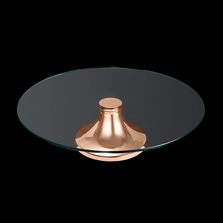 PRATO GIRATÓRIO DE VIDRO P/BOLO C/PÉ DE AÇO ROSÉ MONACO 40X13cm