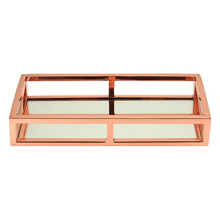 BANDEJA AÇO INOX C/ESPELHO ROSE GOLD 30x15x5cm