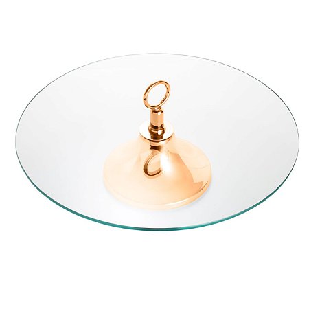 PRATO DE VIDRO P/BOLO C/PÉ DE AÇO MONACO  ROSE 40X19cm