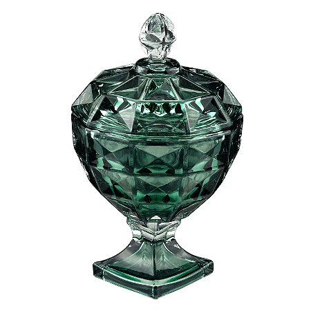 POTICHE DECORATIVO CRISTAL C/PÉ TAMPA DIAMANT VERDE 12x14cm